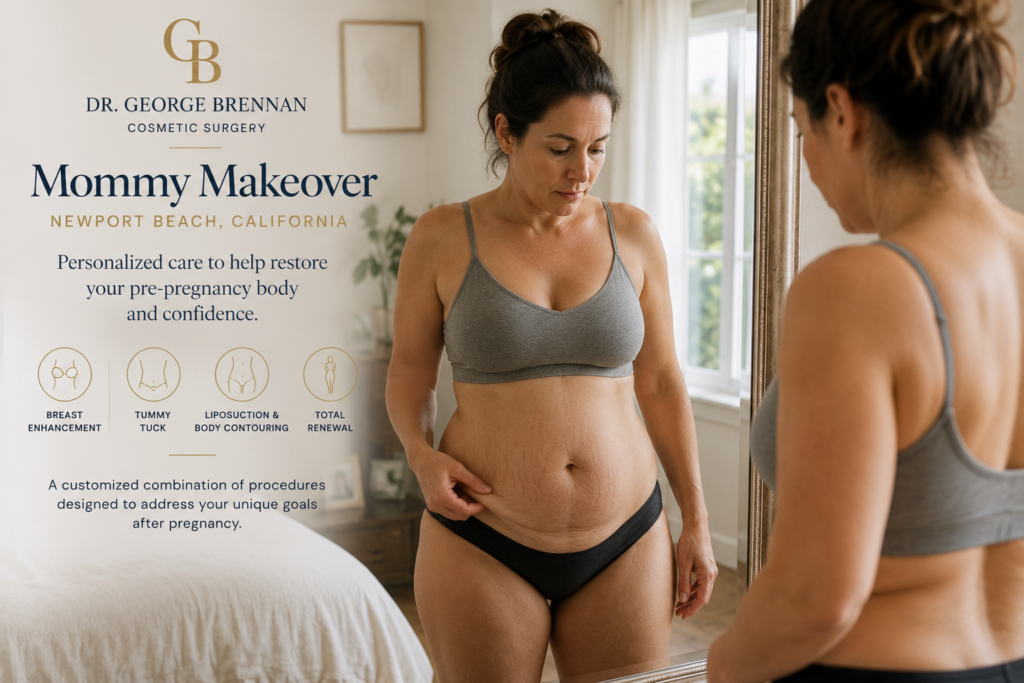 Dr. George Brennan discussing personalized mommy makeover and post-pregnancy body contouring options in Newport Beach.